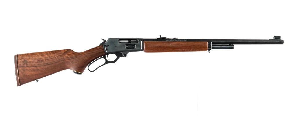 JM Marlin 1895SS .45-70 Govt Lever Action Rifle: Description JM stamped Marlin 1895SS chambered in .45-75 Government with a four round tube magazine and a 22" barrel. Adjustable rear semi-buckhorn sight and hooded front blade. Drilled and tapped rec