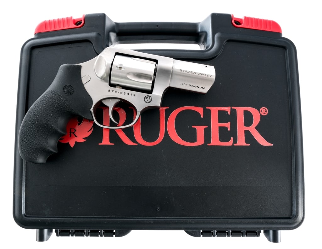 Ruger SP101 .357 Magnum Revolver: Description Ruger SP101 chambered in .357 Magnum with a five-shot cylinder and a 2 1/4" snub nose barrel. Manufactured in 2023 with serial number 578-63319. Stainless steel barrel, frame and cylinder.