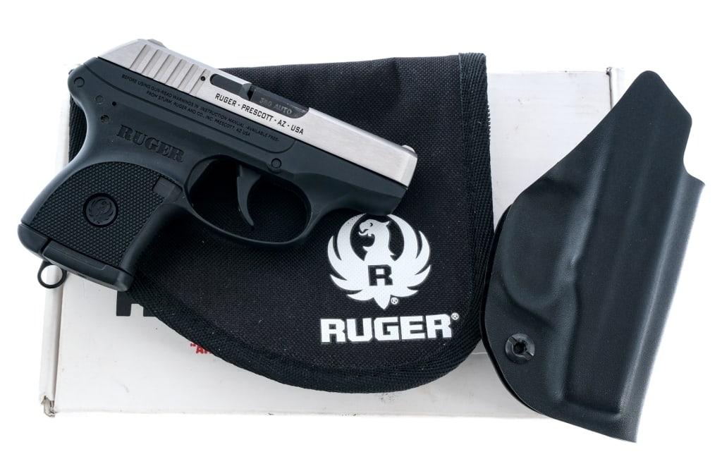 Ruger LCP .380 Semi Auto Pistol: Description Ruger LCP chambered in .380 ACP with one, six round magazine and a 2 3/4" barrel. Manufactured in 2013 with serial number 371277909. Textured polymer frame. Double action only trigger. Sta