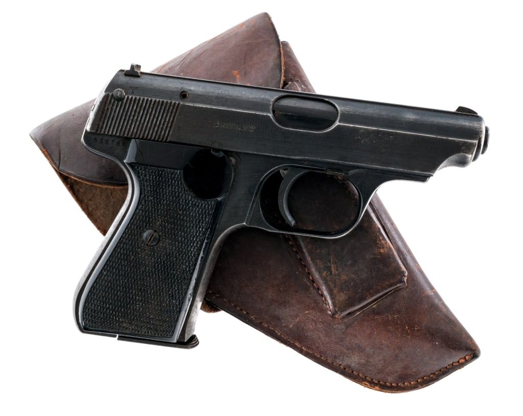 JP Sauer 38H .32 ACP Semi Auto Pistol: Description JP Sauer 38H chambered in .32 ACP with one, eight round magazine and a 3.4" barrel. Blued steel frame with checkered polymer grips. Push button magazine release. Double/single action trigg