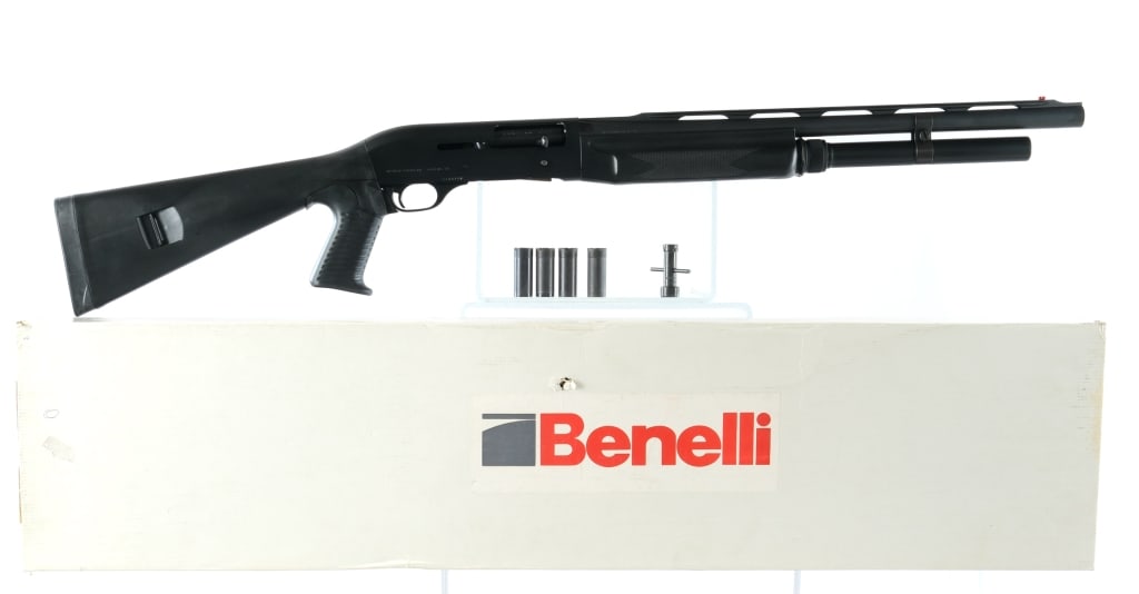 Benelli M1 Super 90 12 Ga Shotgun: Description Benelli M1 Super 90 Tactical chambered in 12 gauge for 2 3/4" and 3" shells with a tubular magazine and a 21" Magnum top rib vented barrel. Bore has MOD removable choke installed. Manufact