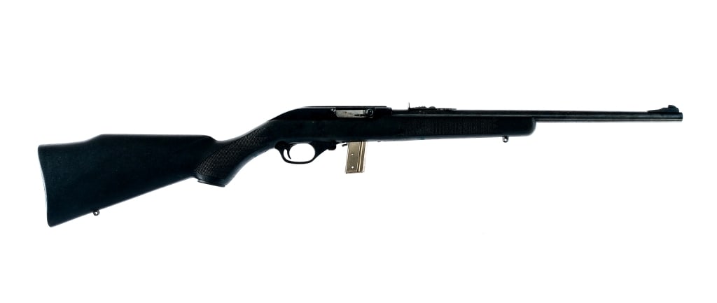 Marlin 795 .22 LR Semi Auto Rifle: Description Marlin model 795 in .22 long rifle with one, ten round removable magazine and a 18" barrel. Blued barrel, charging handle, and bolt release. Black finished grooved alloy receiver with moun