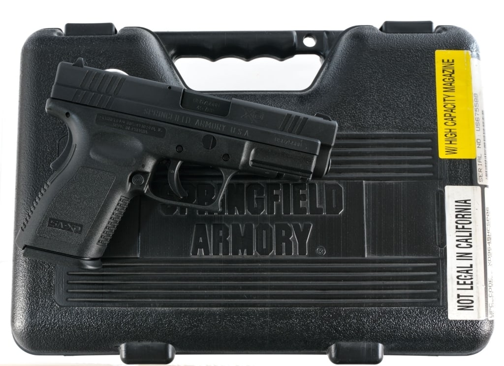 Springfield Armory XD-45 .45 ACP Semi Auto Pistol: Description Springfield Armory XD-45 chambered in .45 ACP with one, ten removable magazine and a 4" barrel. Textured polymer frame with picatinny accessories rail. Striker fired trigger with shoe safe