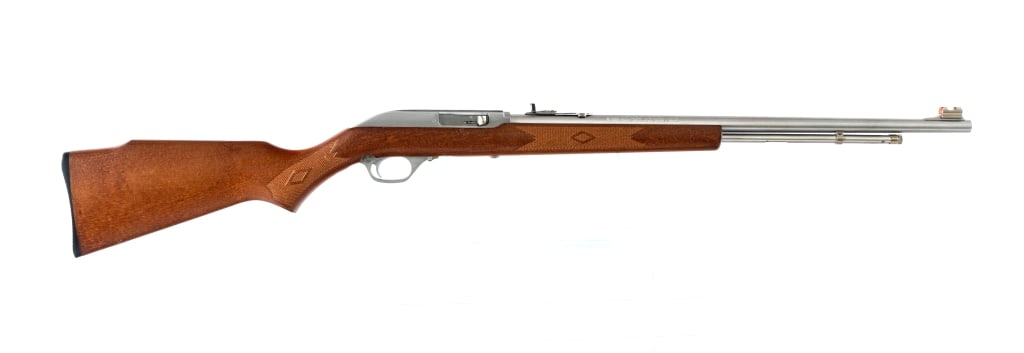 Marlin 60 SB .22 LR Semi Auto Rifle: Description Marlin Model 60 SB in .22 Long Rifle with a fourteen round tube magazine capacity and a 22" barrel. Checkered wood stock. Alloy receiver. Stainless steel barrel, magazine tube, and chargin