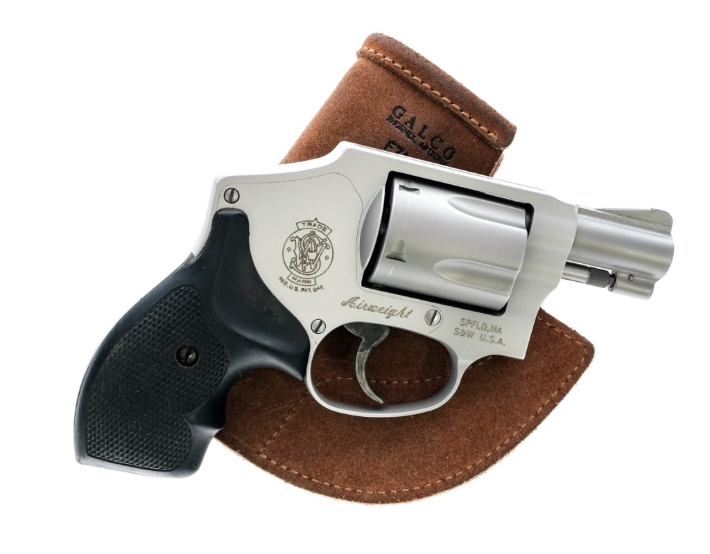 Smith & Wesson 642-2 .38 Spl +P Airweight Revolver: Description Smith & Wesson Airweight 642-2 in .38 Special +P with a five round capacity with a 2" barrel. Made in Springfield Massachusetts in 2004. Black checkered rubber grip plates. Matte silver