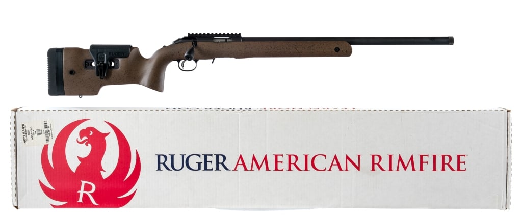 Ruger American .22 LR Bolt Action Rifle: Description Ruger American in .22 Long Rifle with one, ten round removable rotary magazine and a 22" Threaded Barrel. Rubber recoil pad. Adjustable comb on a composite stock. A Picatinny top rail.