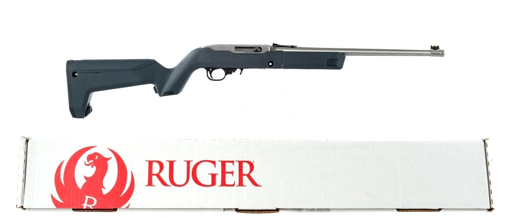 Ruger 10/22 Magpul X-22 Take-Down .22 LR Rifle: Description Ruger 10/22 Takedown Magpul Backpacker X-22 in .22 Long Rifle with four, ten round removable magazines and a 16.5" threaded barrel. Made in Newport New Hampshire in 2022. Composite Magpul