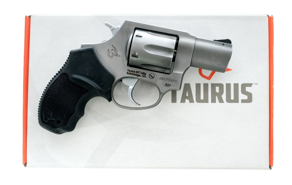 Taurus 327 .327 Fed Mag Revolver: Description Taurus Model 327 in .327 Federal Magnum with a six round capacity and a 2" snub nose barrel. Matte stainless barrel, frame, and fluted cylinder. Stainless cylinder release, double action t