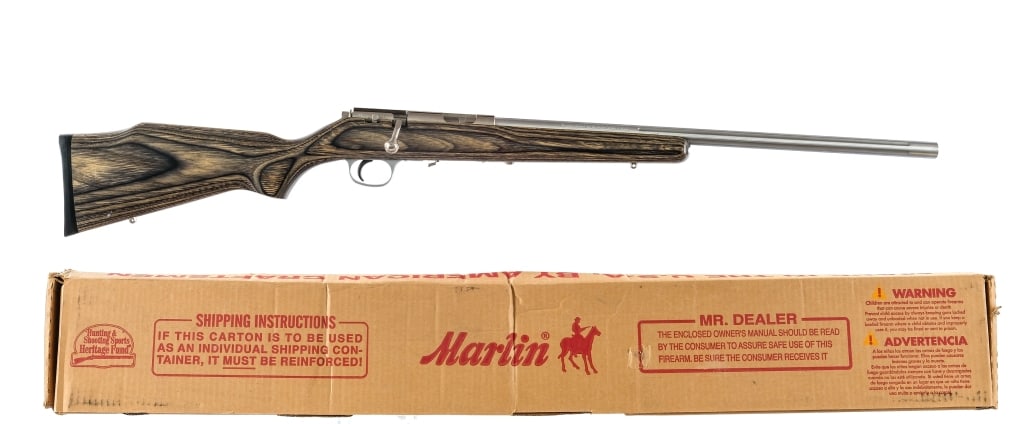 Marlin 917VS .17 HMR Bolt Action Rifle: Description Marlin 917VS chambered in .17 HMR with a 22" fluted barrel. Drilled and tapped receiver. Push to fire safety lever. Stainless steel finish and construction. Laminate pistol grip stock. Rub