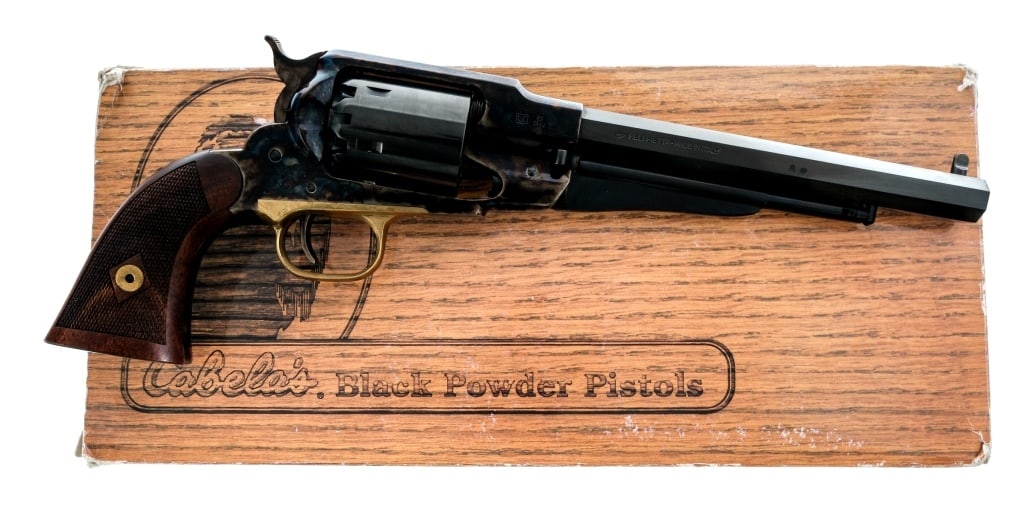Pietta 1858 NM Army .44 Cal BP Revolver: Description Pietta 1858 New Model Army chambered in .44 Caliber with a six-shot cylinder and a 8" octagonal barrel. Manufactured in Italy. Blued barrel, ejector rod, and cylinder. Case colored frame, 