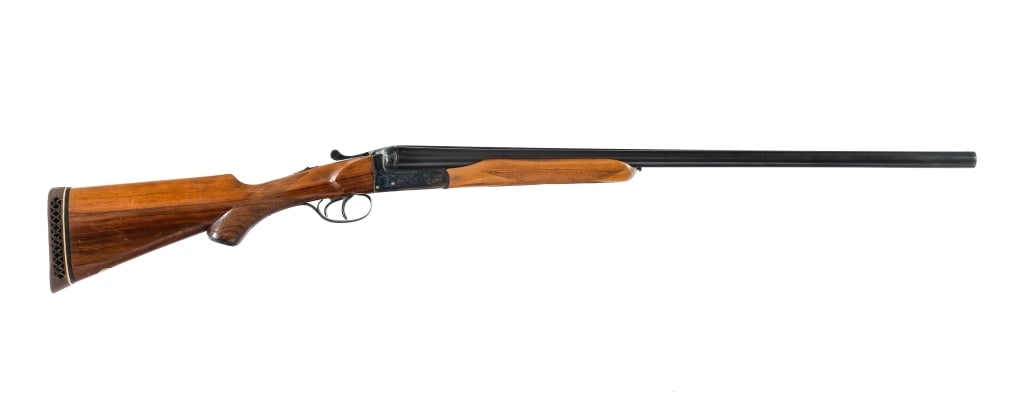 Spanish "Pride of Spain" SxS 12 Ga Shotgun: Description Spanish "Pride of Spain" Side by Side Double Barrels shotgun chambered in 12 Gauge for 2 3/4" shells with 27.5" barrels. The left bore has a fixed Full choke and right has a fixed MOD chok