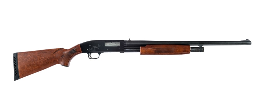 Mossberg 500AL 12 Ga Pump Action Shotgun: Description Mossberg 500 AL chambered in 12 Gauge for 2 3/4" and 3" shells with a tubular magazine and a 24" barrel. Fixed cylinder choke. Adjustable rear sight and fixed front blade. Blued barrel, ma