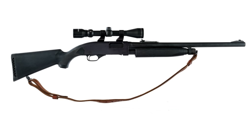 Winchester 1300 12 Ga Pump Action Shotgun: Description Winchester 1300 chambered in 12 Gauge for 2 3/4" and 3" shells with a five round tube magazine and a 22" rifled Deer Slug Barrel. Adjustable rear semi buckhorn sight and beaded front blade