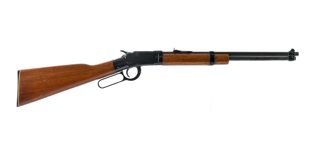 Ithaca M49 .22 Magnum Lever Action Rifle: Description Ithaca M49 chambered in .22 Magnum with a single-shot capacity and a 18" barrel. Adjustable rear sight and fixed front blade. Blued barrel, faux magazine tube, trigger, and hammer. Black a