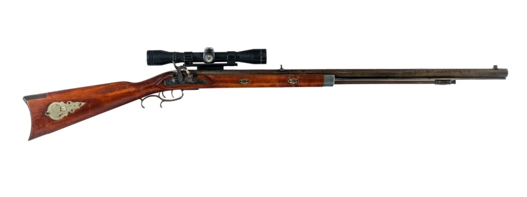 Connecticut Valley Arms .45 BP Rifle: Description Connecticut Valley Arms ( CVA ) in .45 caliber with a single round capacity and a 32" octagon barrel. Smooth Monte Carlo style wood stock with patch box door-empty. Double set trigger. Cas