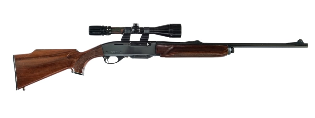Remington Model Four .30-06 Sprg Semi Auto Rifle: Description Remington Model Four in .30-06 Springfield with a four round removable magazine capacity and a and a 22" barrel. Made in Ilion New York in 1981. Checkered composite butt plate. Checkered w