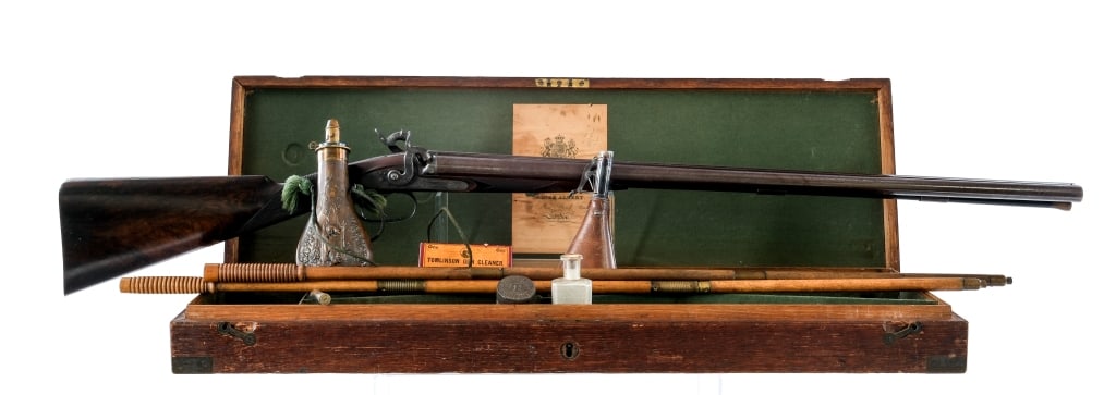 Westley Richards London 14 Bore SxS Shotgun: Description Westley Richards of London 14 Bore side by side shotgun with a 29.5" Damascus barrel. Engraved blued butt plate. Checkered straight English wood stock. Blued engraved trigger guard. Double