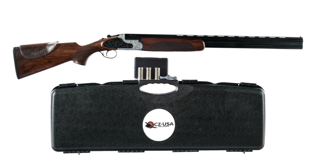 CZ Huglu Wingshooter Elite 12 Ga O/U Shotgun: Description CZ Huglu Wingshooter Elite in 12 gauge 3" with a two round capacity and a 28" top rib vented over under barrel. Ejectors with jeweled barrel base and hinge. Installed removable chokes- Top