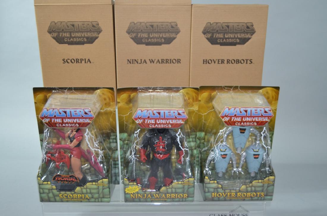 3pc He-Man MOTUC Figures NIP w/ Hover Robots: 3pc He-Man MOTUC Figures NIP w/ Hover Robots Ninja Warrior & Scorpia