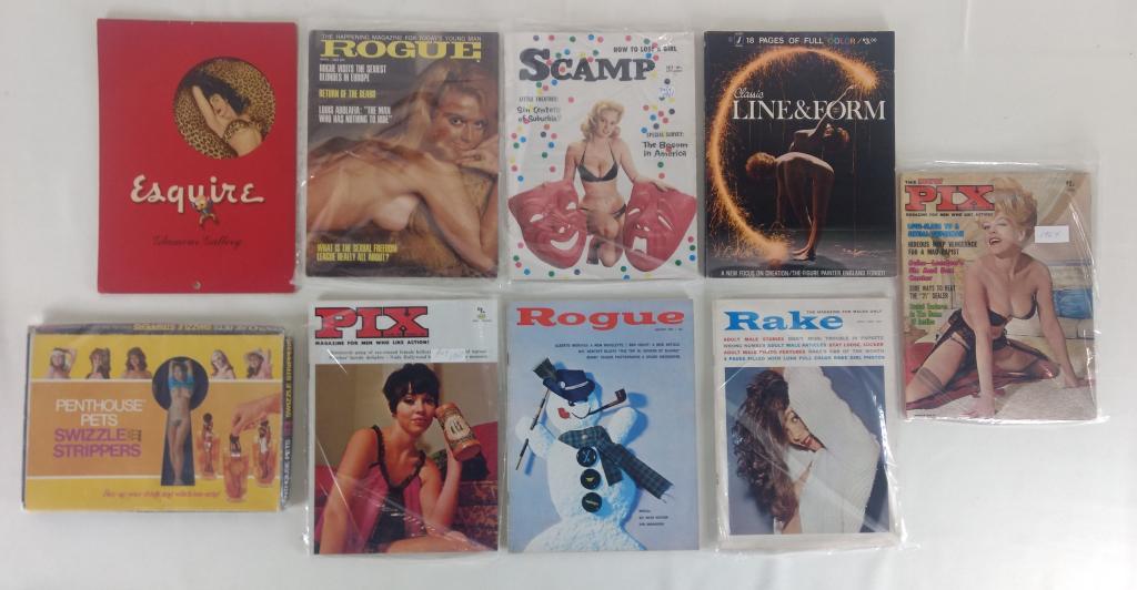 9pc 1960's Mens Pin-Up Magazines + 1948 Calendar: 9pc 1960's Mens Pin-Up Magazines + 1948 Calendar