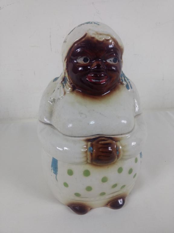 Vtg Black Am. Mammie Aunt Jemima Cookie Jar: some chips on inside of lid and base