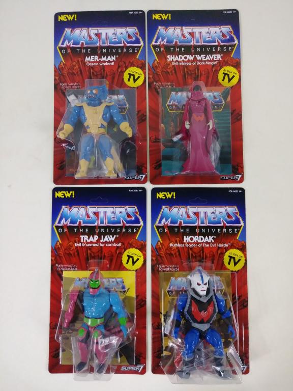4pc Super 7 He-Man MOTU Figures NIP: Hordak, Mer-Man, Shadow Weaver, Trap Jaw