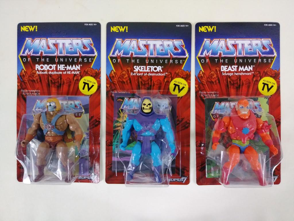 3pc Super 7 He-Man MOTU Figures NIP: Skeletor, Beast Man & Robot He-Man