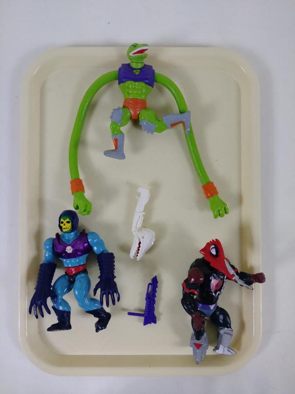 3pc Vtg He-Man MOTU Figures w/ Mosquitor: Sssqueeze, Terror Claws Skeletor & Complete Mosquitor