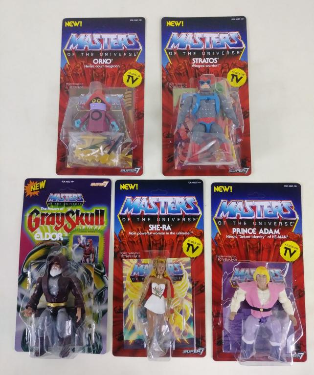 5pc Super 7 He-Man MOTU Figures NIP: Orko, She-Ra, Eldor, Prince Adam & Stratos