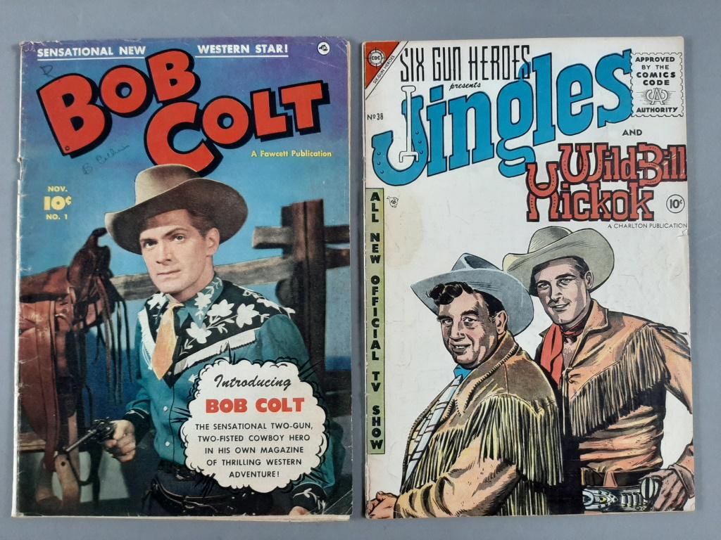 2pc Golden Age Western Comic Books: Bob Colt #1 & Six Gun Heroes #38 (1st Jingles & Wild Bill)