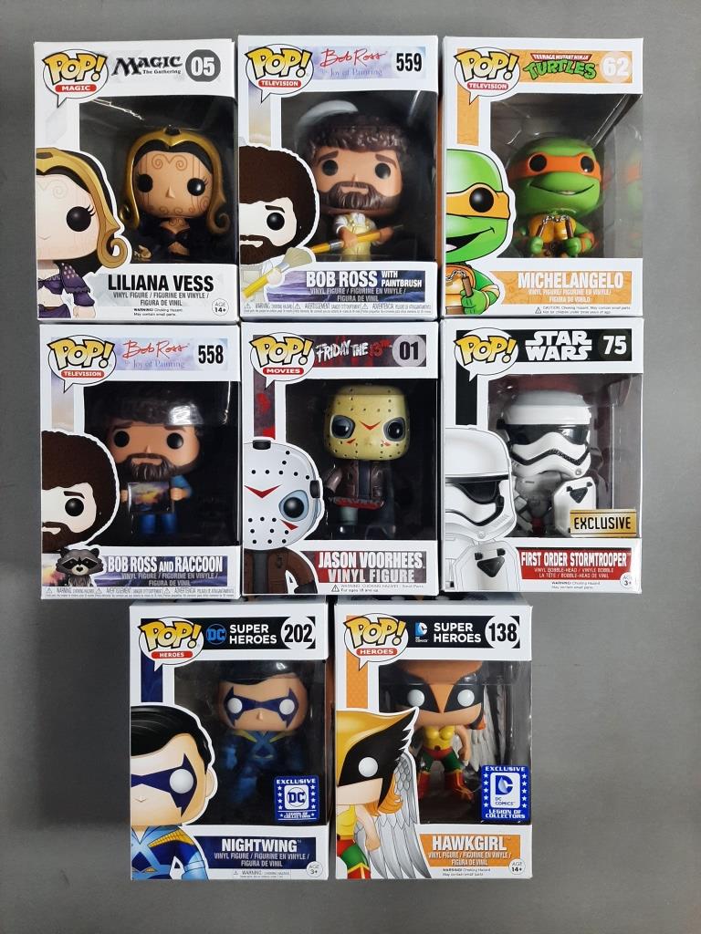 8pc Mixed Funko POP! Figures NIP w/ Jason: Bob Ross, DC Heroes+