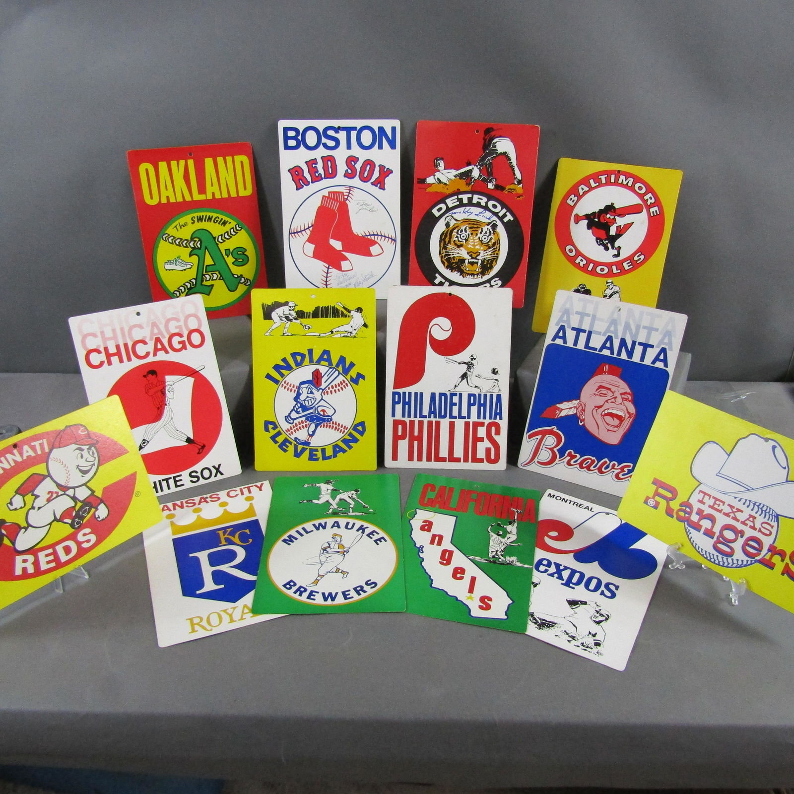 10 MLB Team Signs w/ Autos, Sheffield, Lolich, + (1 of 12)