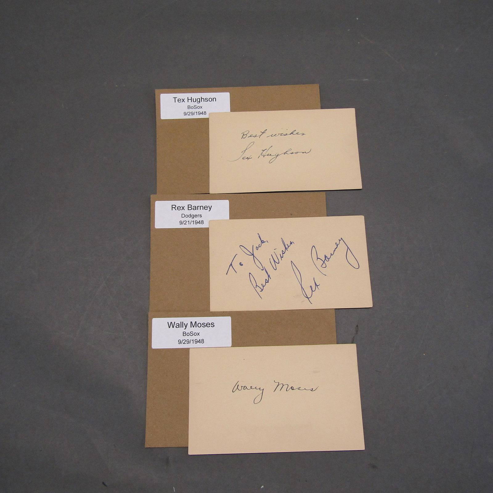 Rex Barney, Wally Moses, + 3"x5" Auto'd Cards (1 of 2)
