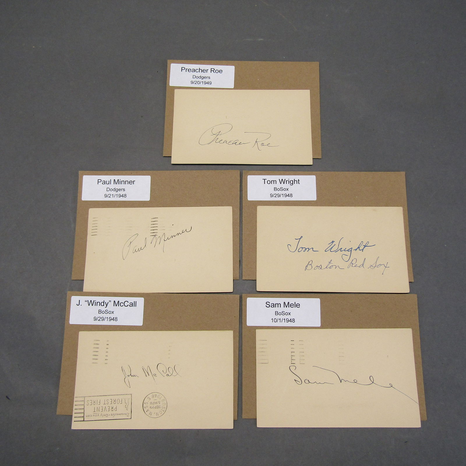 Preacher Roe, Sam Mele, Tom Wright, + 3"x5" Auto'd (1 of 2)