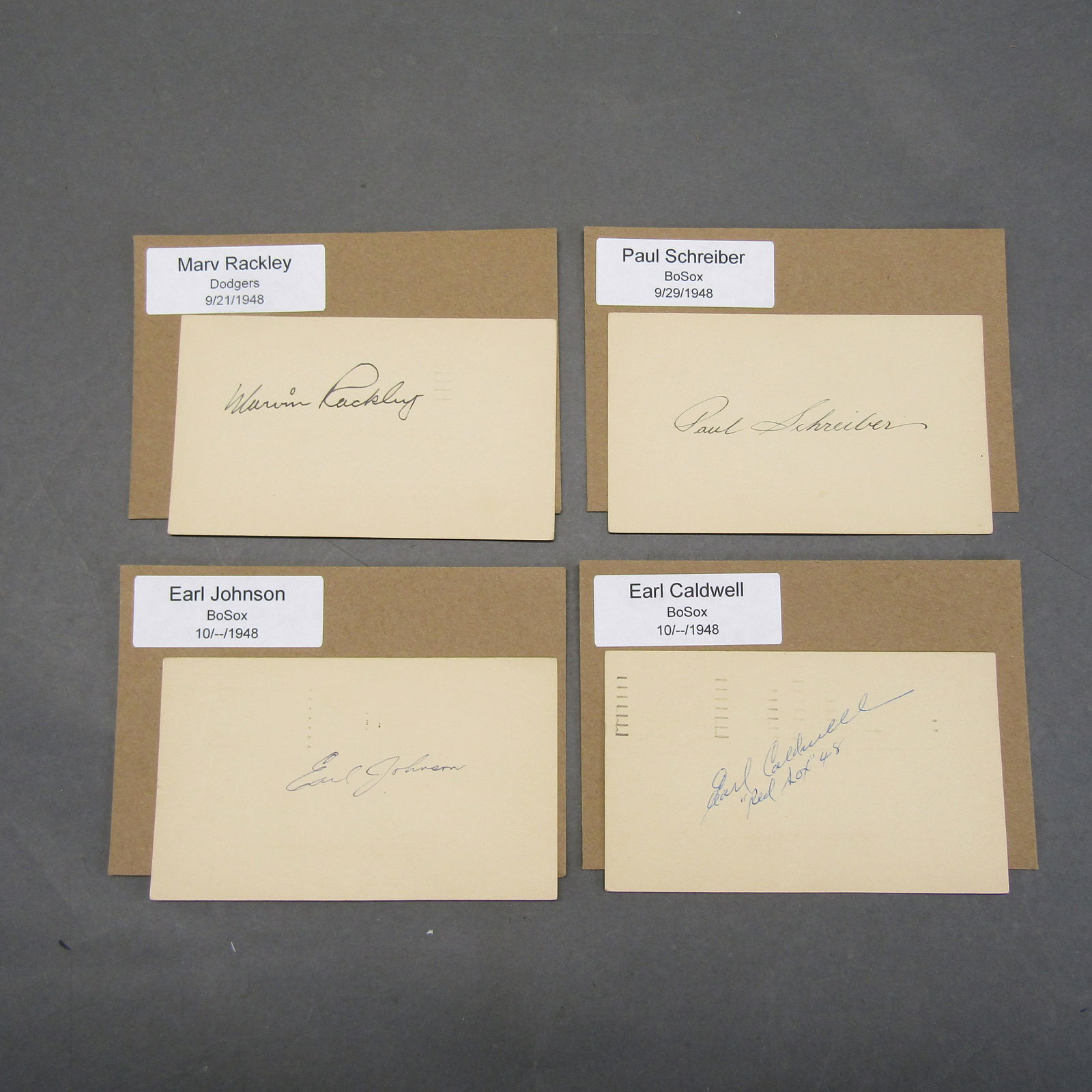 Earl Johnson, Marv Rackley, + 3"x5" Auto'd Cards (1 of 2)
