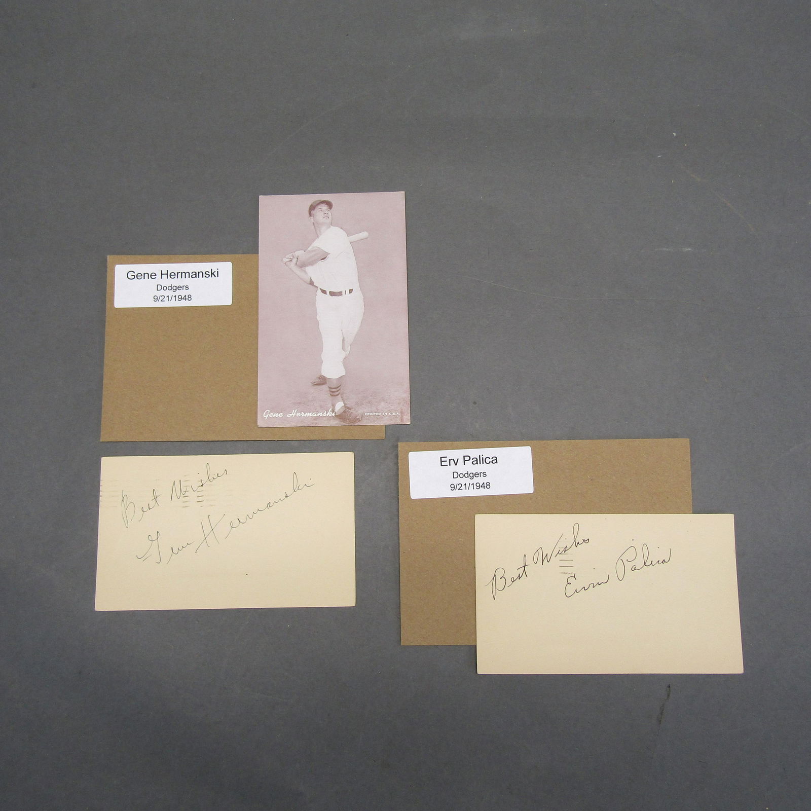 Gene Hermanski, Erv Palica 3"x5" Auto'd Cards (1 of 2)