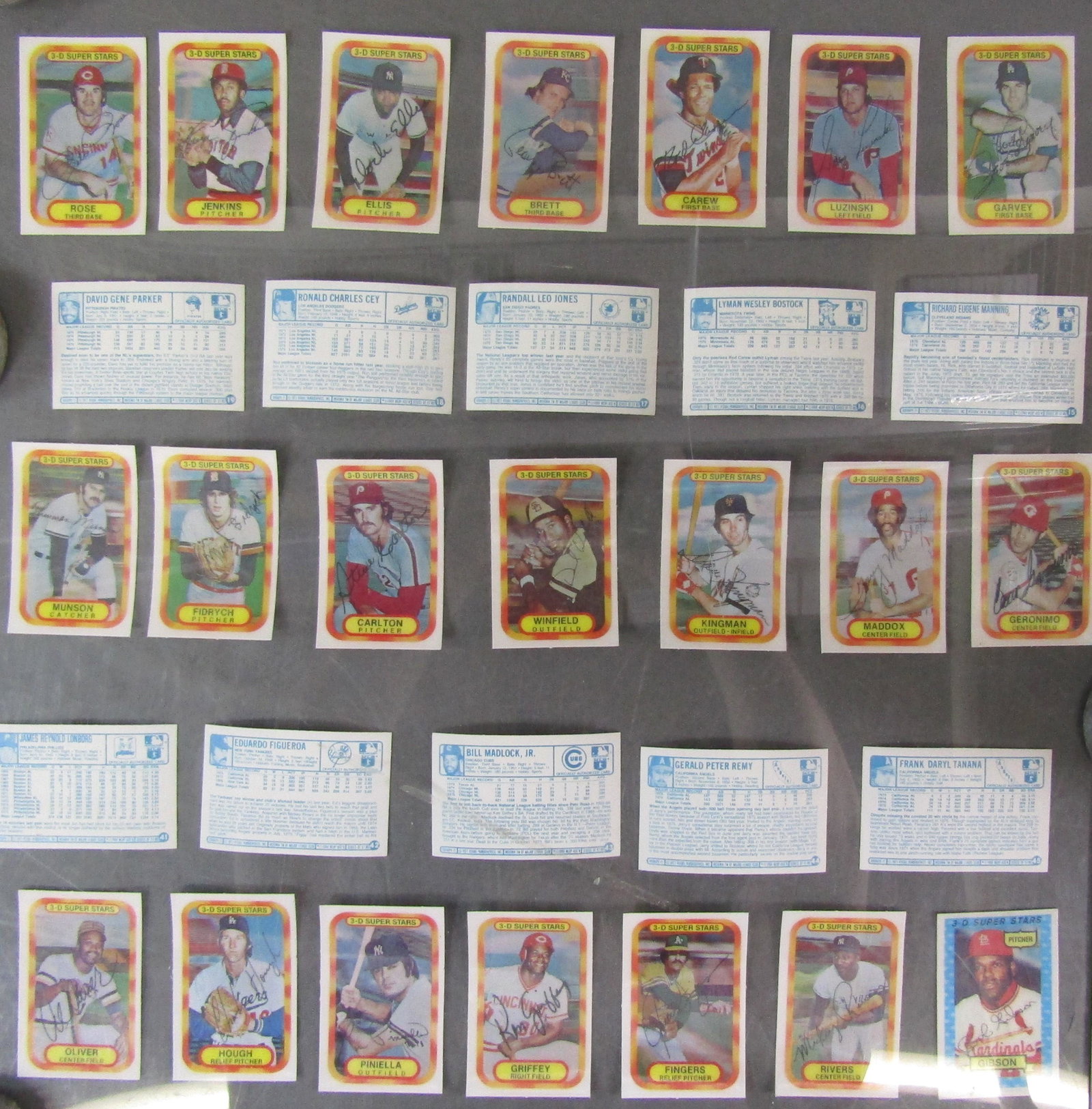 1977 Visual Panagraphics 3-D Cards (64): Includes: - Mickey Rivers - Dave Kingman - Al Oliver - Thurman Munson Bob Gibson - Mark Fidrych - Steve Carlton - Pete Rose