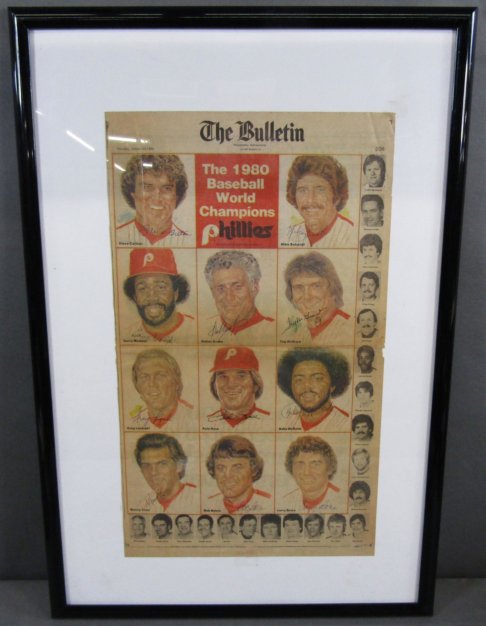 Framed, Signed Newspaper Page, 1980 WS Champs (1 of 7)