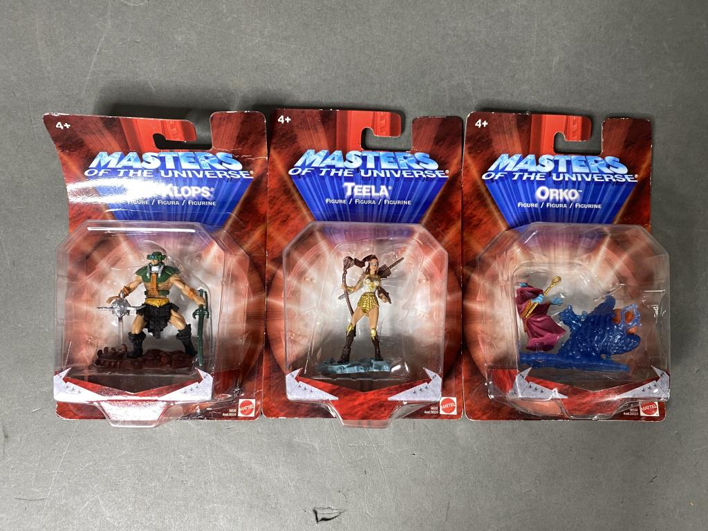 3pc NIP 2002 MOTU He Man Mini Figures: Figures Measure Approx 2.75" Light Wear Or Damage Present Includes -Orko -Tri-Clops
