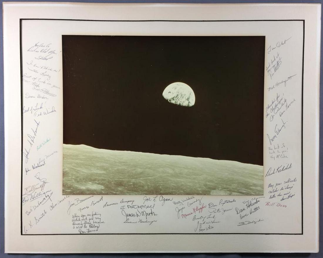 Large Apollo 8 Earthrise photograph signed by mission (1 of 2)