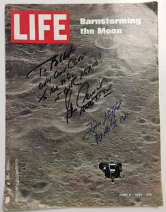 "Only came close so had to do it over again" Signed: This original Life Magazine dated June 6 1969 and titled Barnstorming the Moon is hand signed and inscribed by Gene Cernan and Tom Stafford. The inscription " Only came close so had to do it over agai