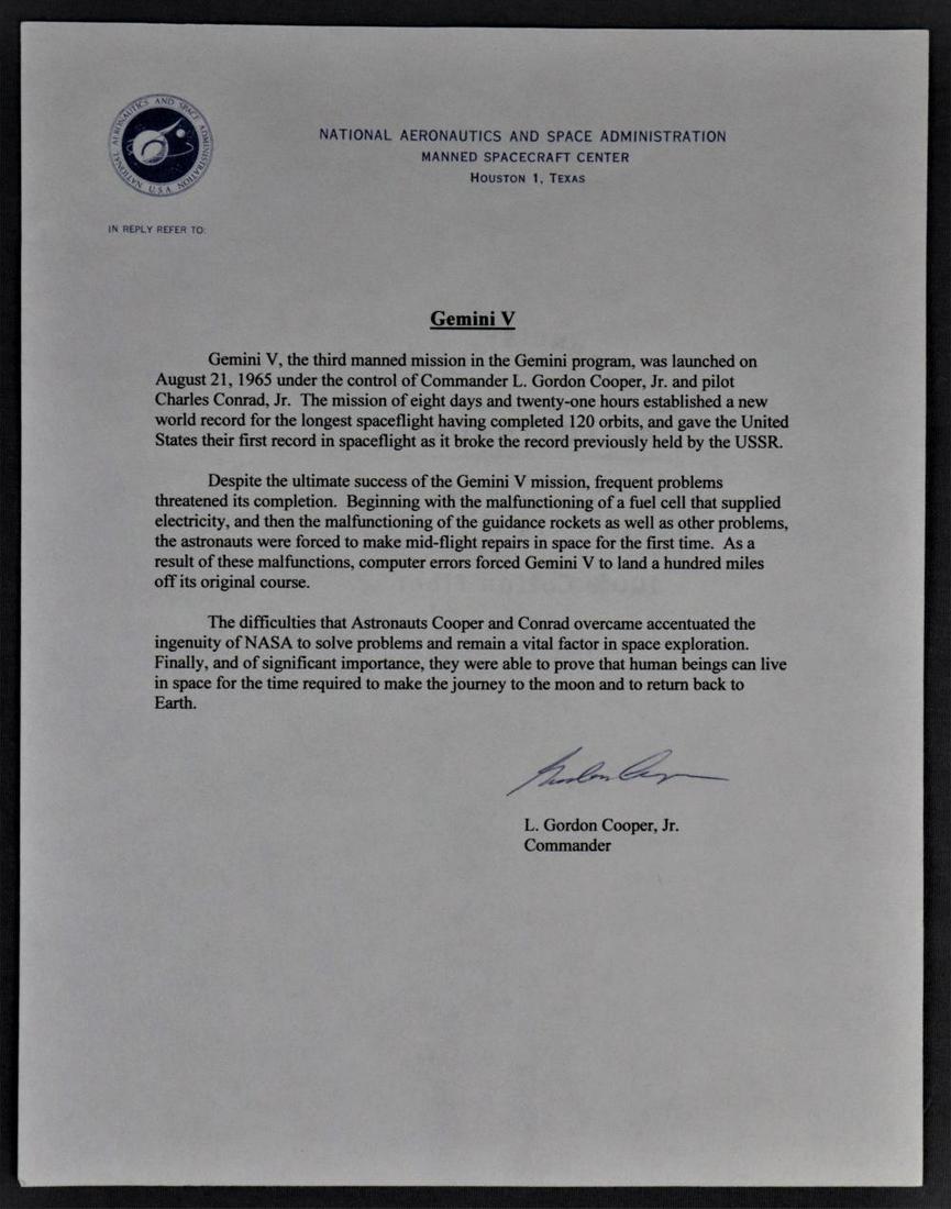 Gordon Cooper Signed Gemini V Typed Letter (1 of 1)