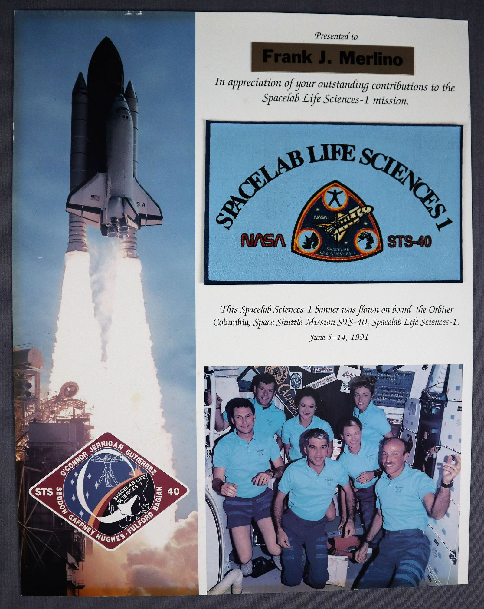 STS-40 Flown Banner Presentation (1 of 2)