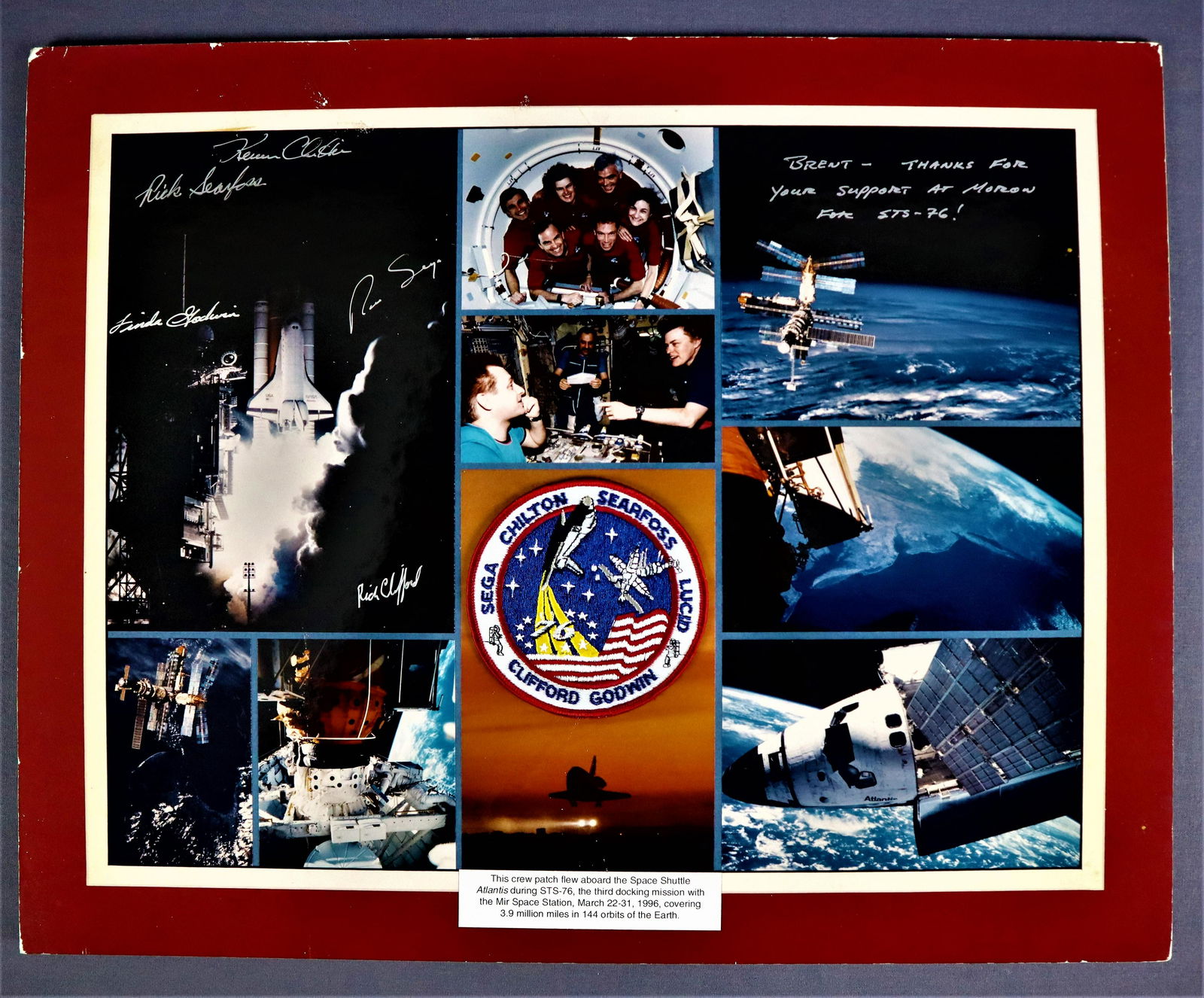 STS- 76 Flown Crew Patch on Award Display (1 of 4)