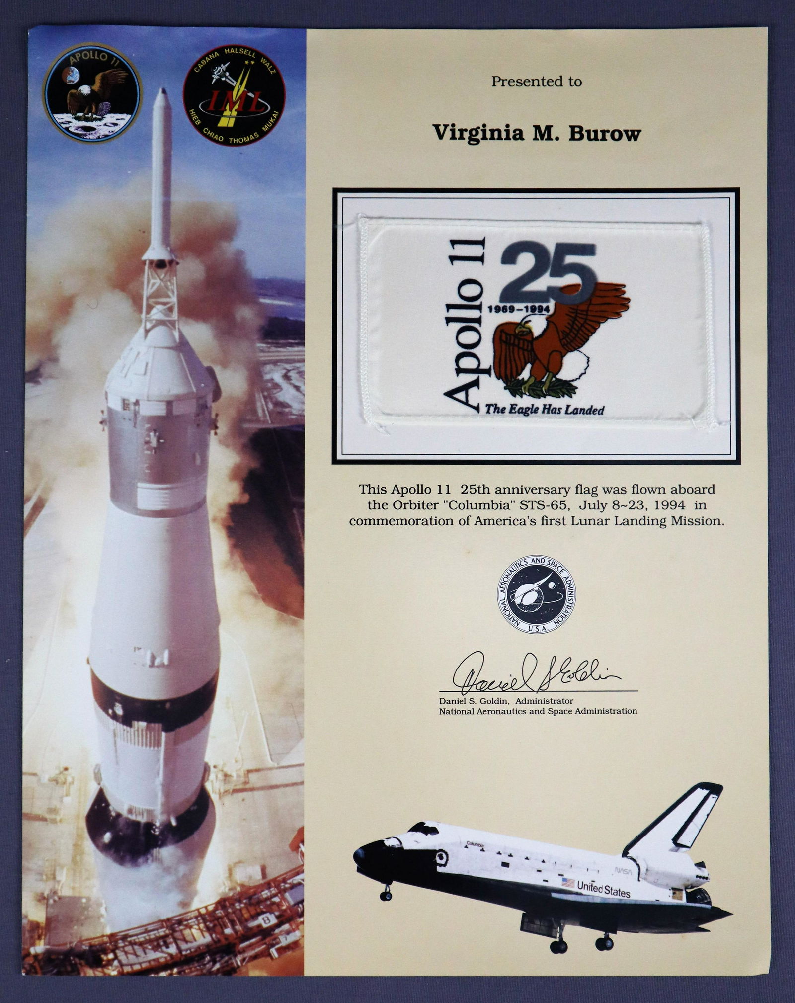 Apollo 11 Space Flown 25th Anniversary Flag (1 of 2)