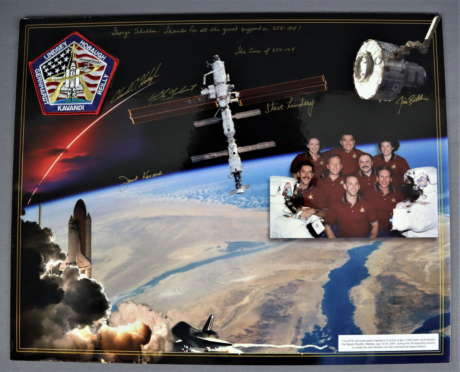 STS-104 Flown Crew Patch on Award Display (1 of 3)