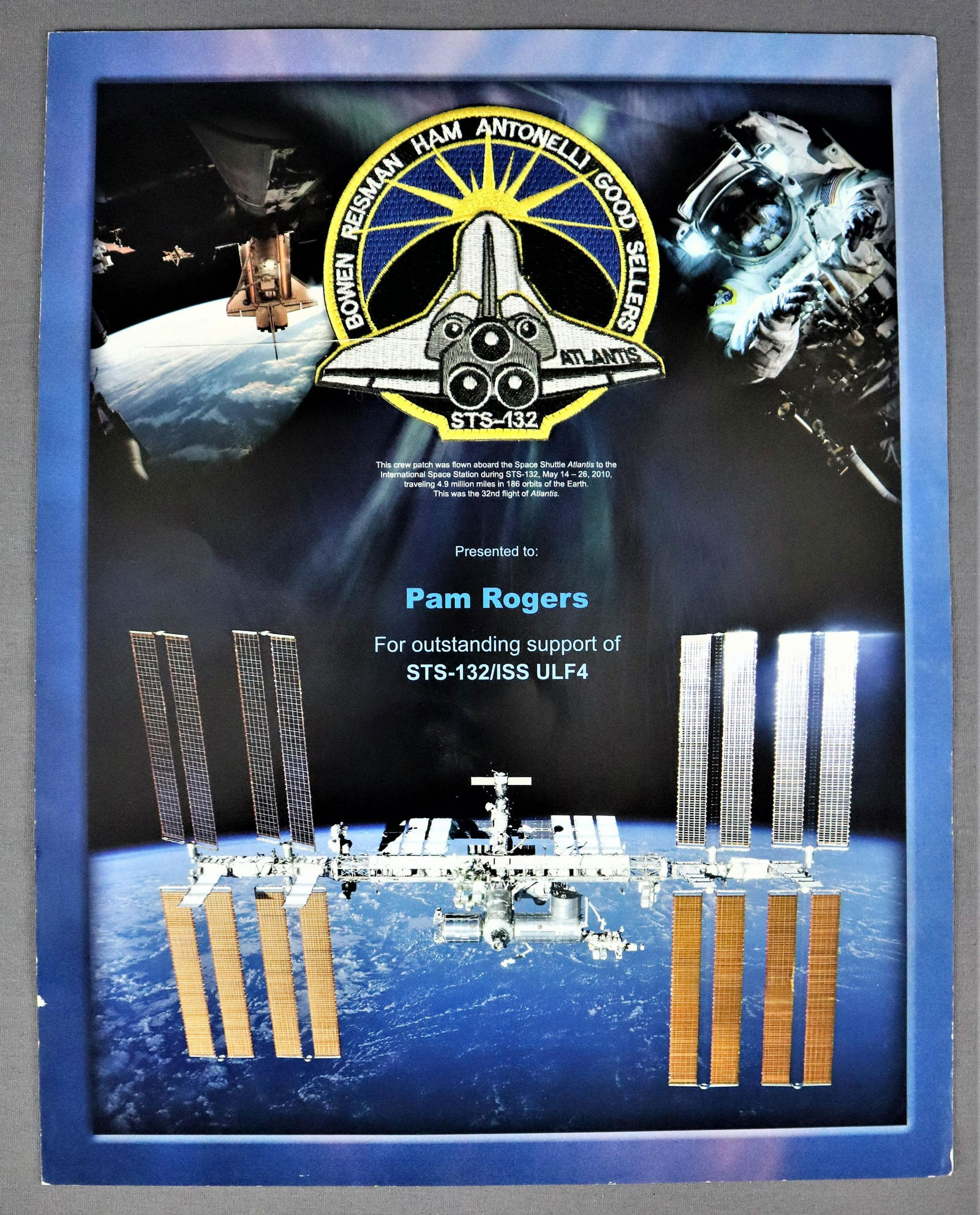 STS-132 Flown Crew Patch Award (1 of 2)