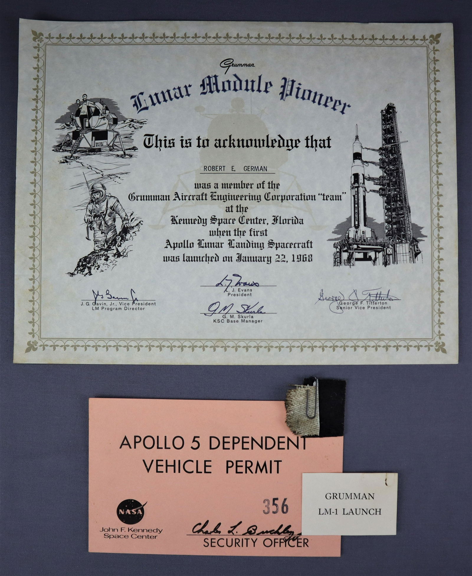 Apollo 5 LM-1 Fragment & Award (1 of 3)