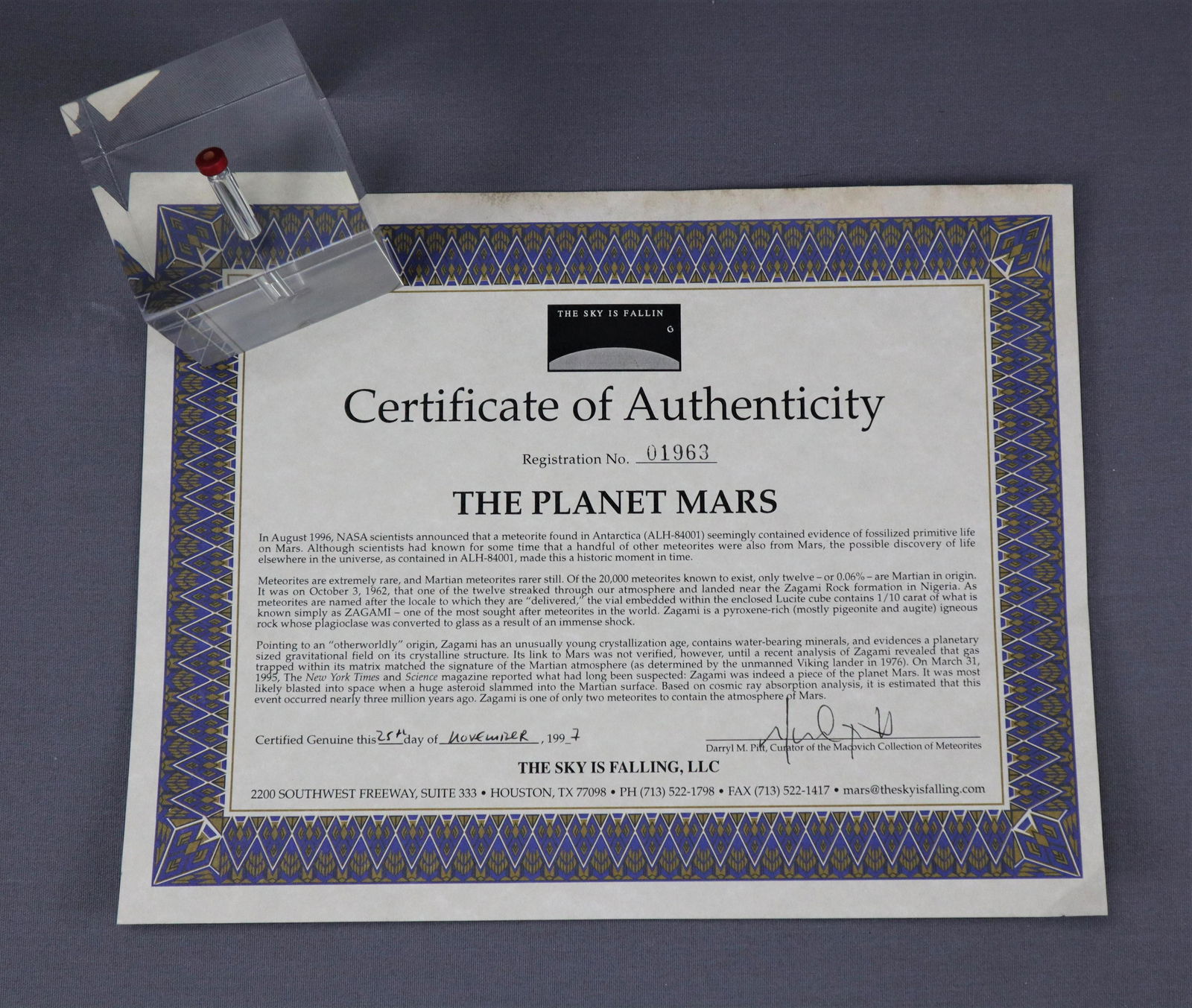 Martian Meteorite Lucite Display with COA (1 of 5)