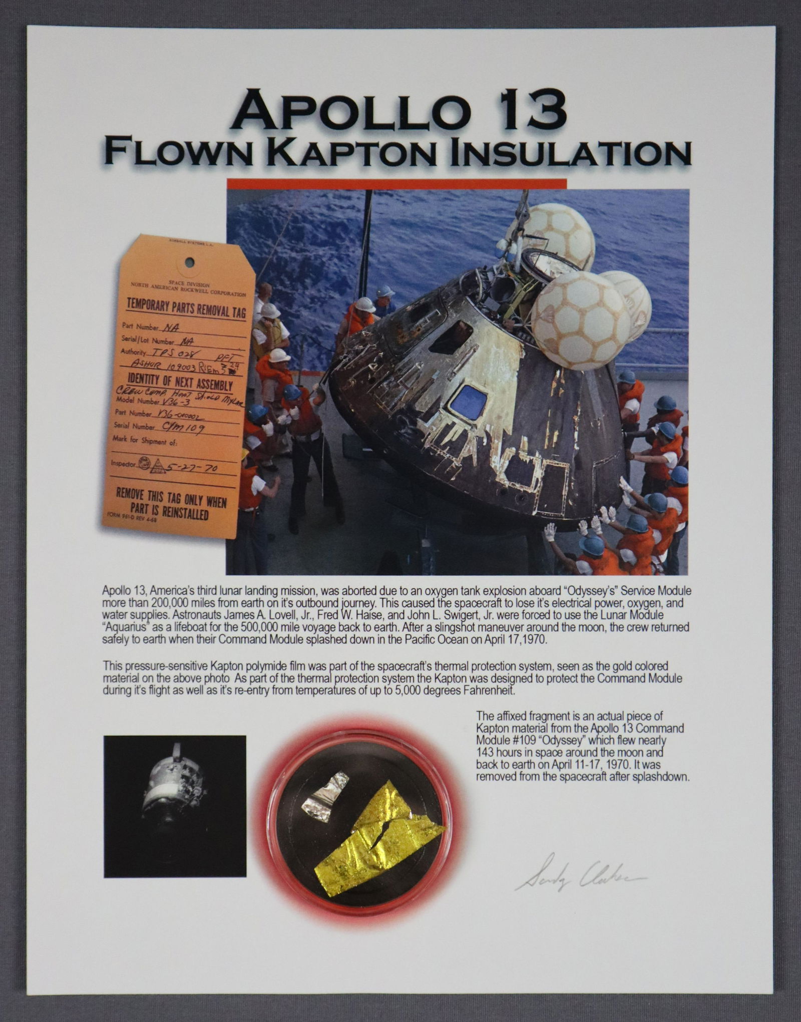 Apollo 13 Flown to the Moon Kapton Sections (1 of 2)